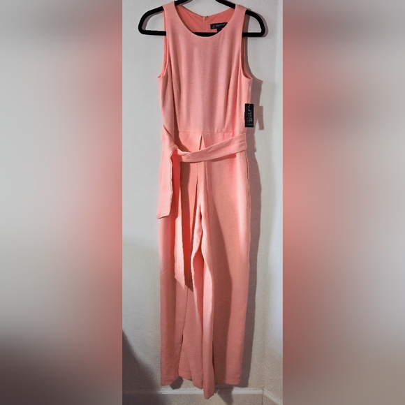 INC International Concepts Coral Jumpsuit with Tie Belt, Pockets, NWT, Size 4 - Picture 2 of 5